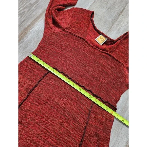 Hand Jive Rust Knit Dress Bell Sleeve Pocket A-Line Boho Artsy Womens L EUC - Picture 8 of 10